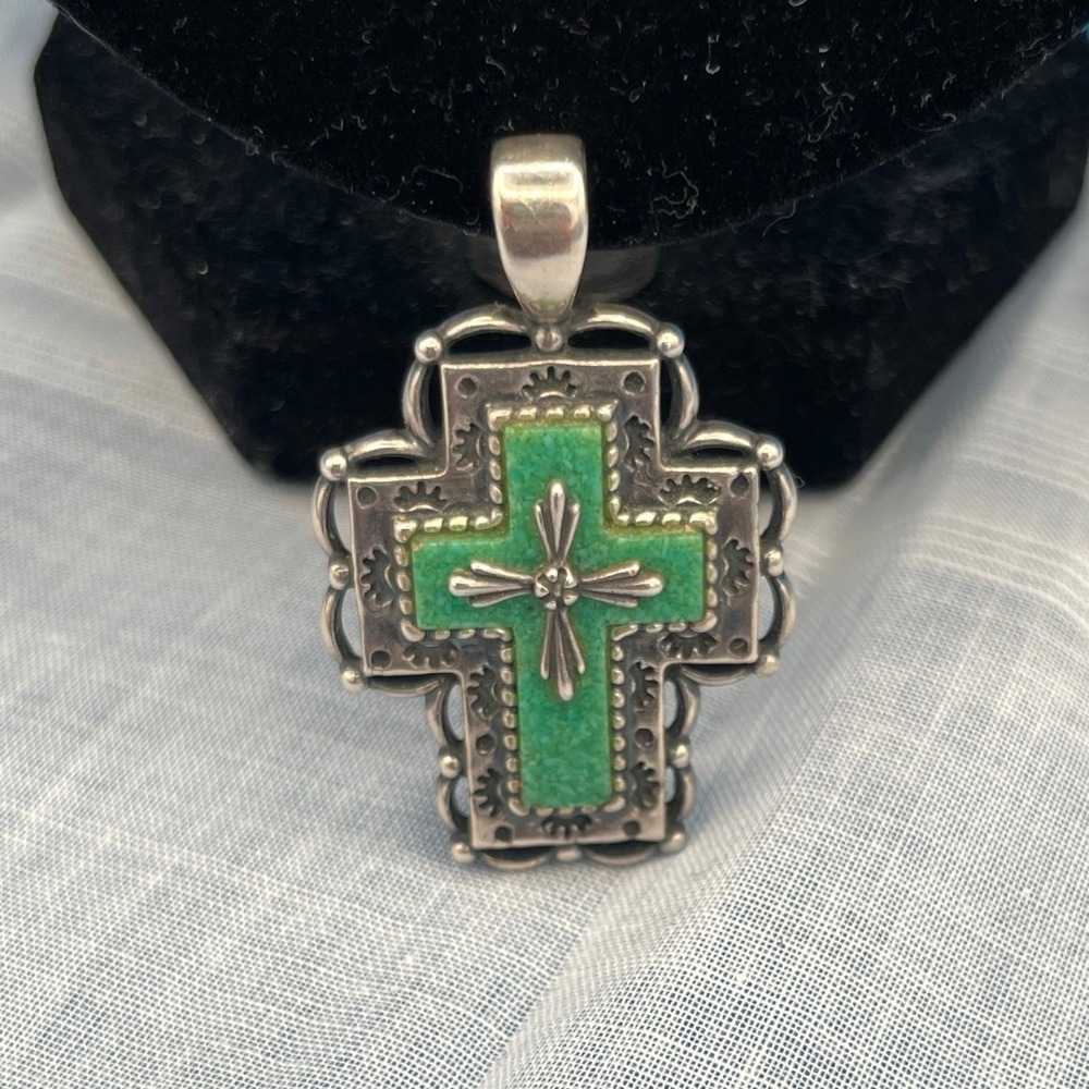 Sterling Silver Stone Women Southwestern Cross Pendant